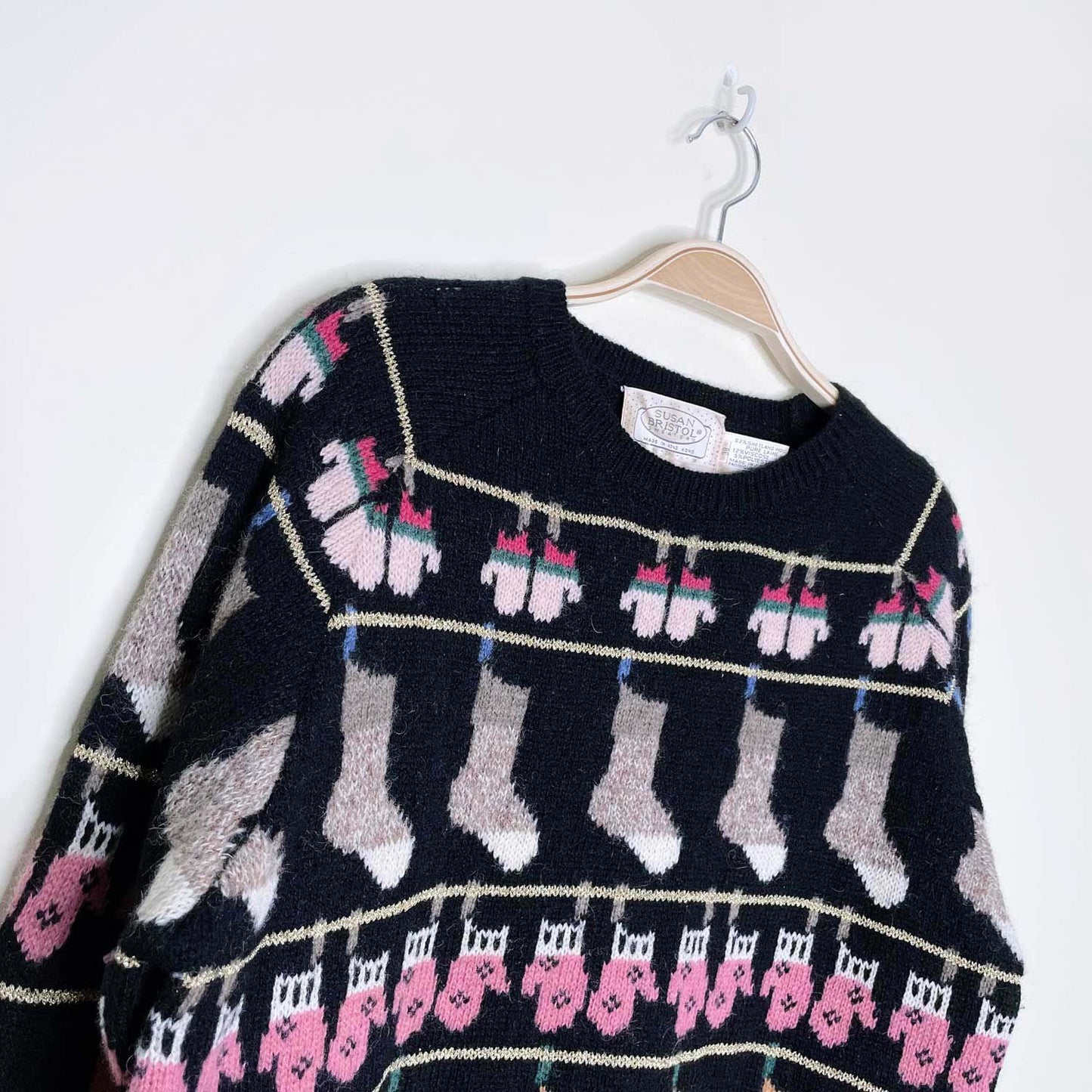 vintage susan bristol mittens and stockings holiday knit crew - size 38