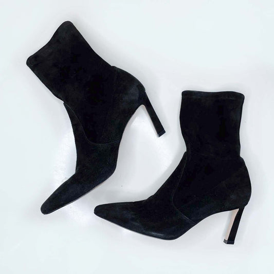 stuart weitzman 75 bootie black suede pointed toe - size 10