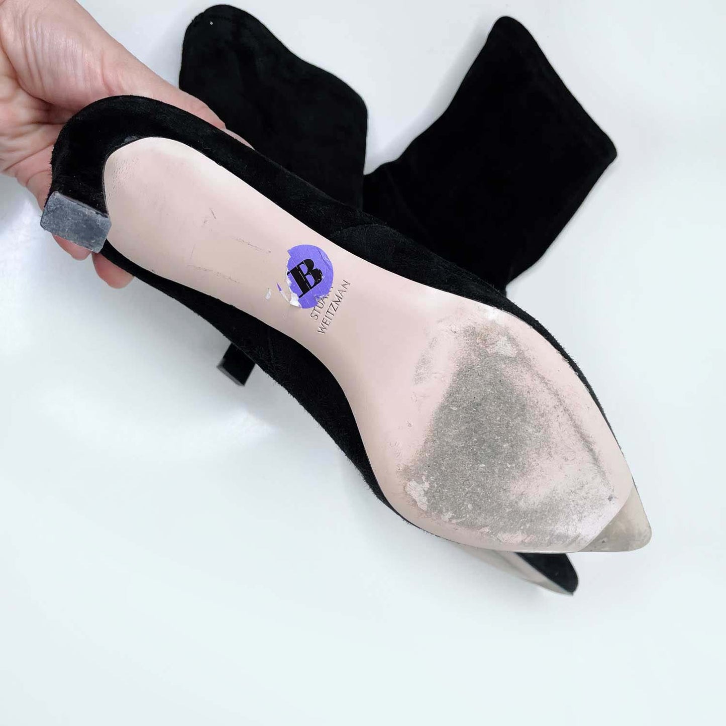 stuart weitzman 75 bootie black suede pointed toe - size 10