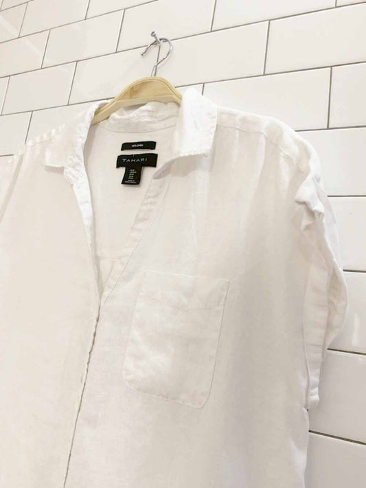 tahari 100% linen sleeveless boxy full button shirt - good market thrift store