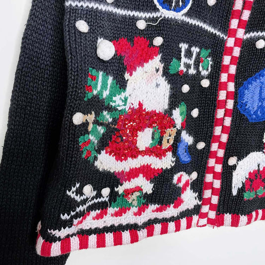 vintage tiara three santas embellished knit cardi - size large