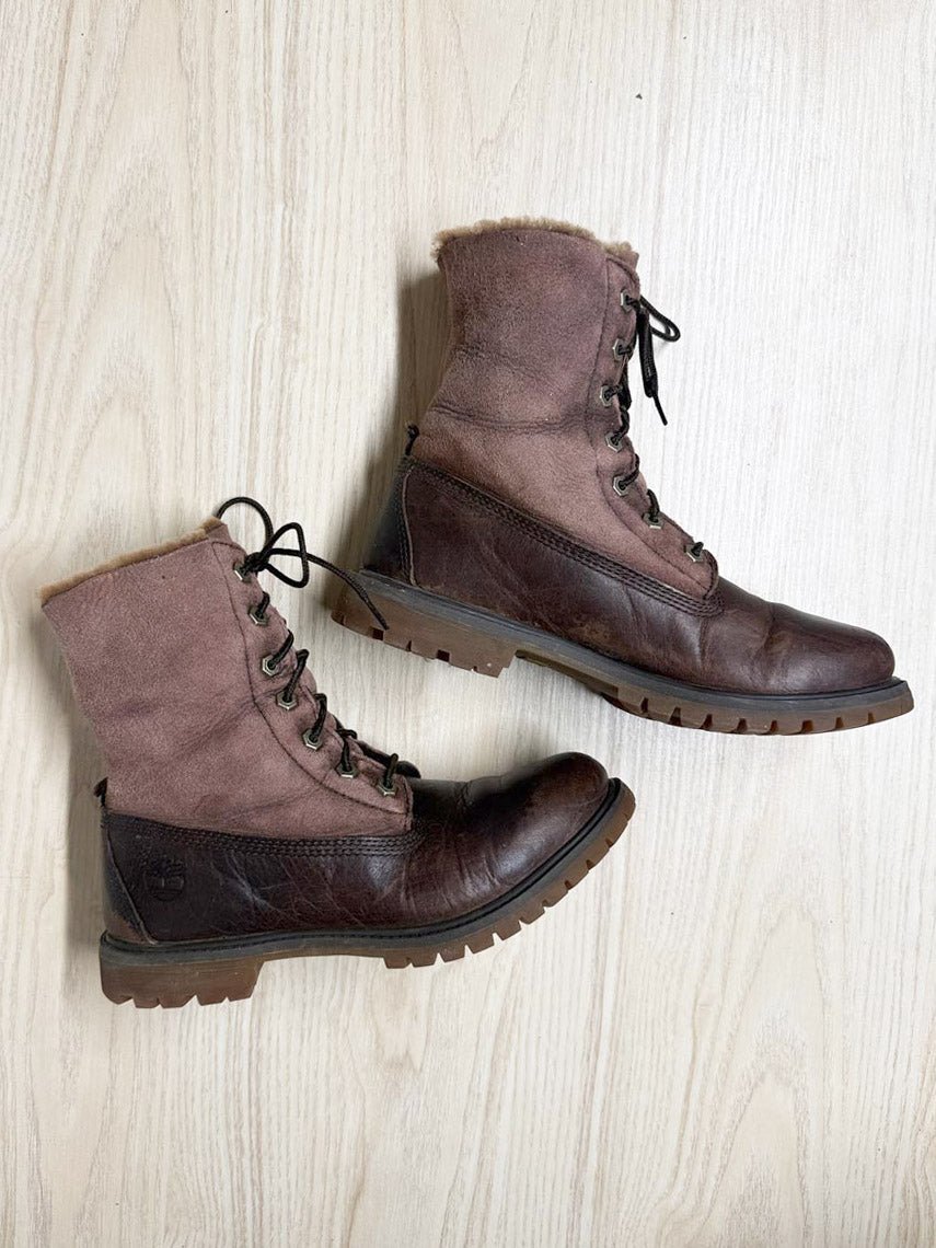timberland shearling fold down lace up waterproof boots - good market thrift store