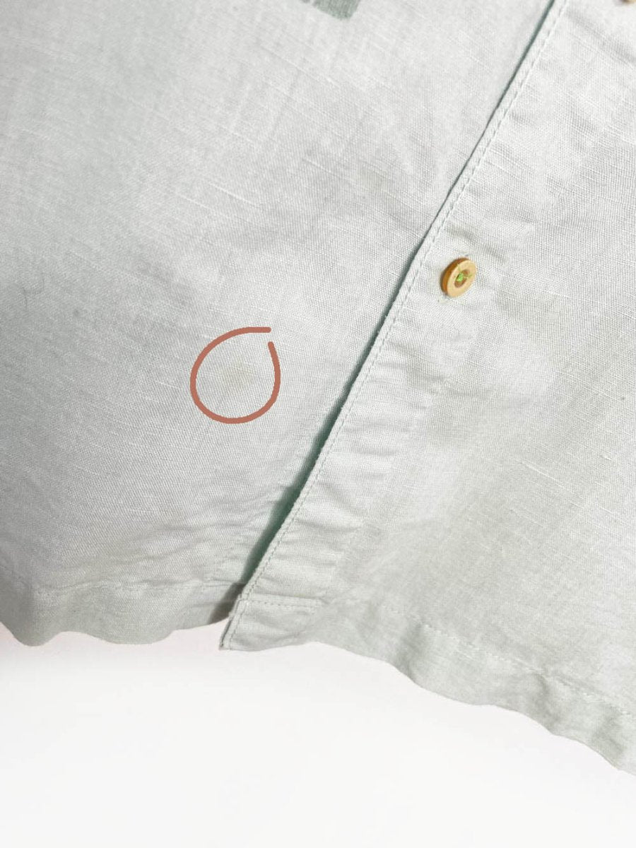 toes on the nose linen - blend embroidered full button resort shirt - good market thrift store