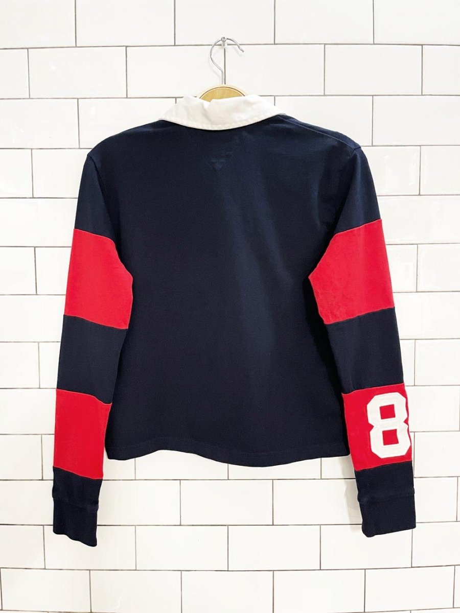 tommy hilfiger spellout colour block cropped rugby shirt - good market thrift store