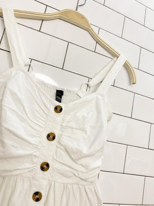 tourquise couture linen - blend full button midi dress | made in canada - good market thrift store