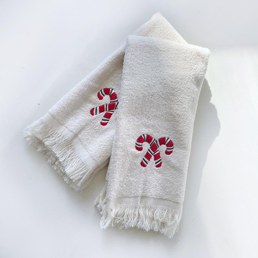 set of 2 vintage cambridge candy cane hand towels