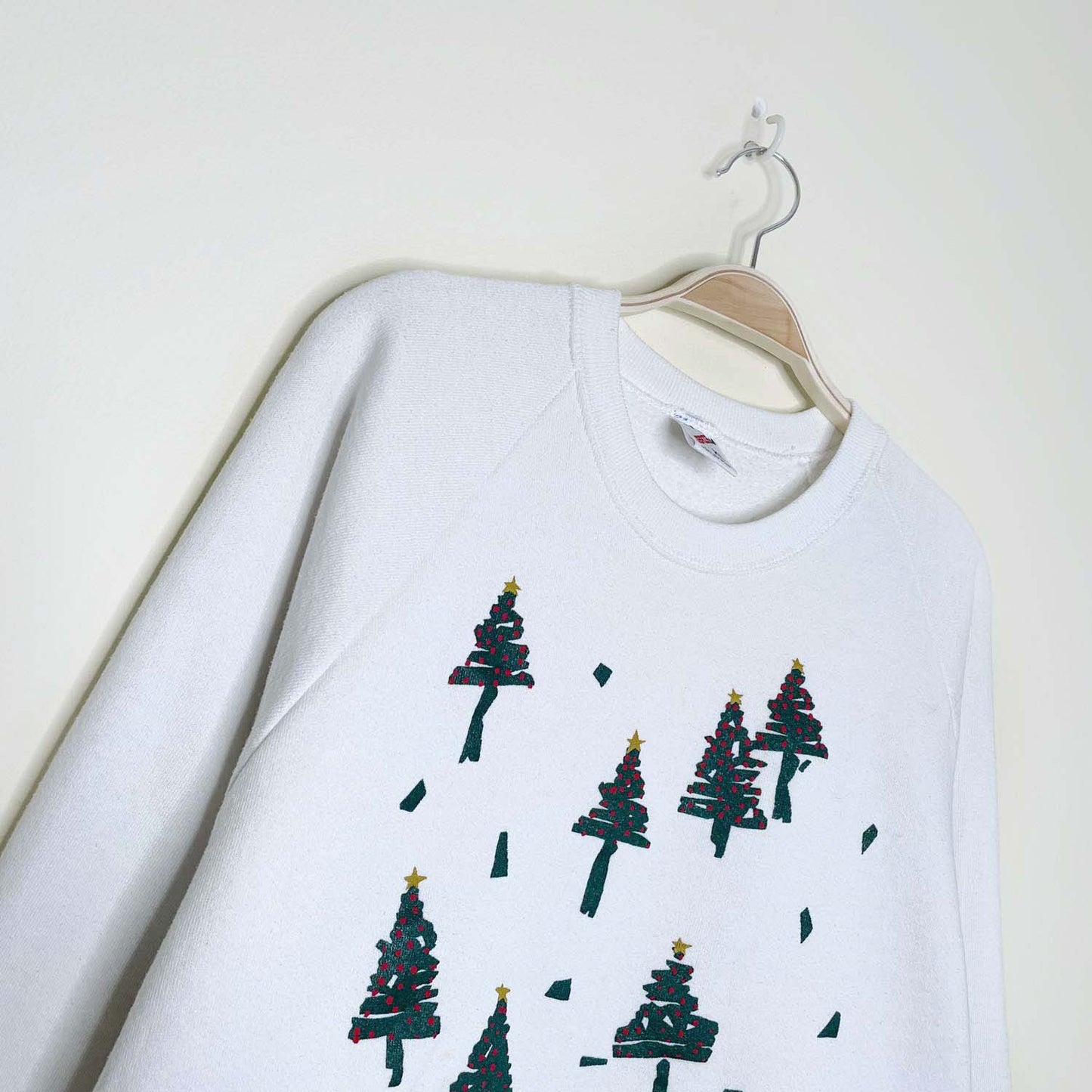 vintage 80s jerzees white christmas tree crew - size xl