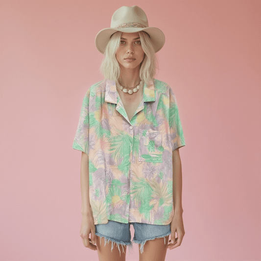 vintage 80s cricket lane pleated tropical shirt | made in USA - good market thrift store