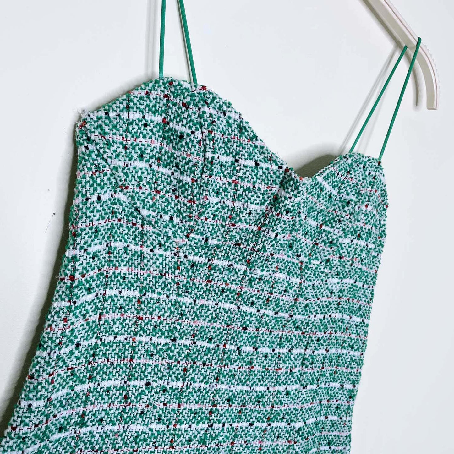 shein green holiday tweed bustier mini dress - size medium
