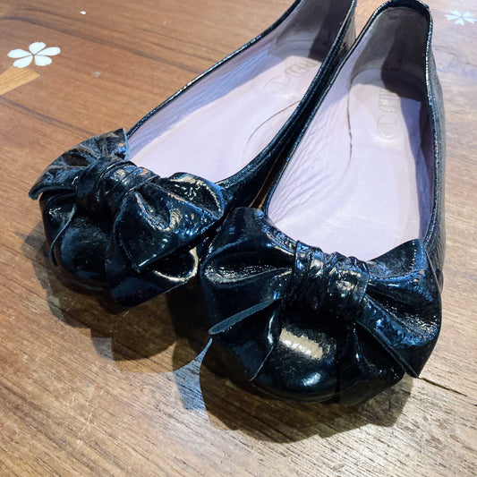 red valentino black patent bow ballerina flats - size 37