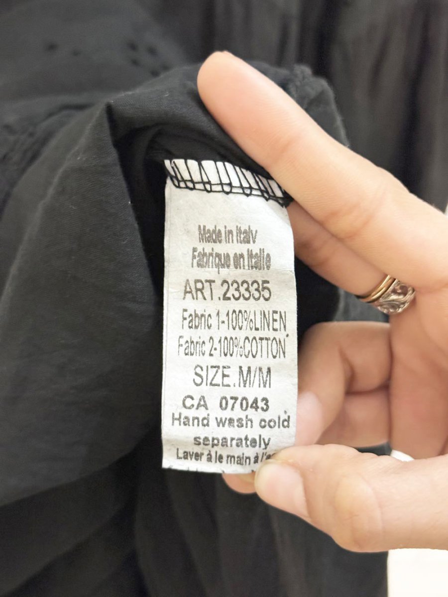 valentina naldi 100% linen + cotton smocked off shoulder tiered maxi dress | made in Italy - good market thrift store