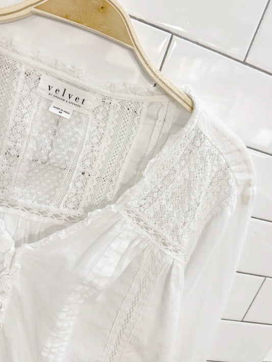 velvet by graham & spencer hope boho balloon sleeve lace trim blouse - good market thrift store