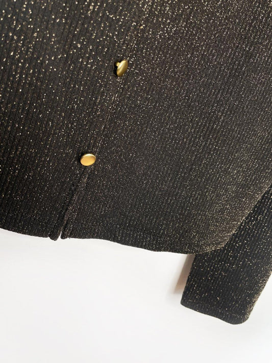 vero moda boutique gold metallic v - neck cardigan top - good market thrift store