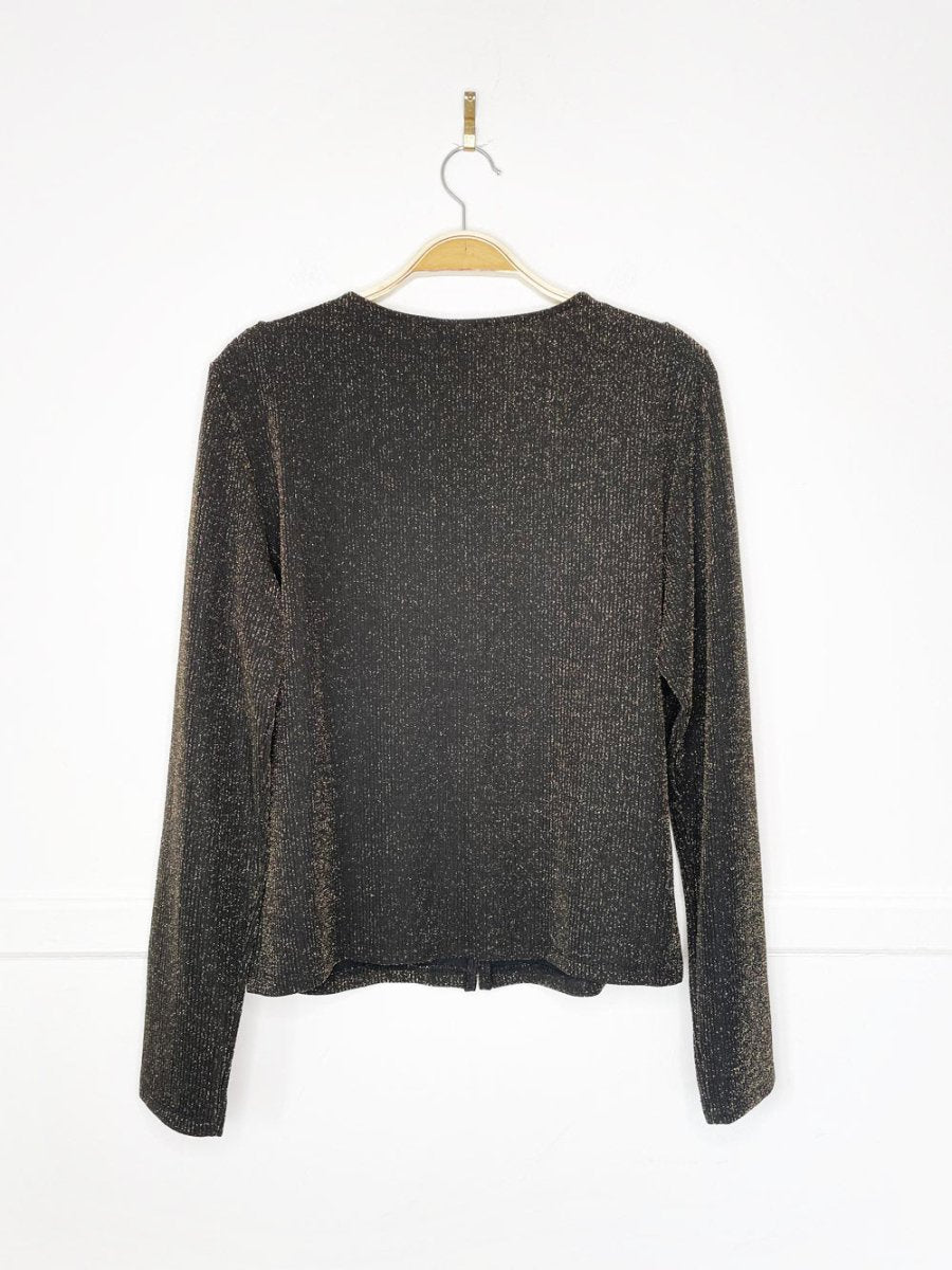 vero moda boutique gold metallic v - neck cardigan top - good market thrift store