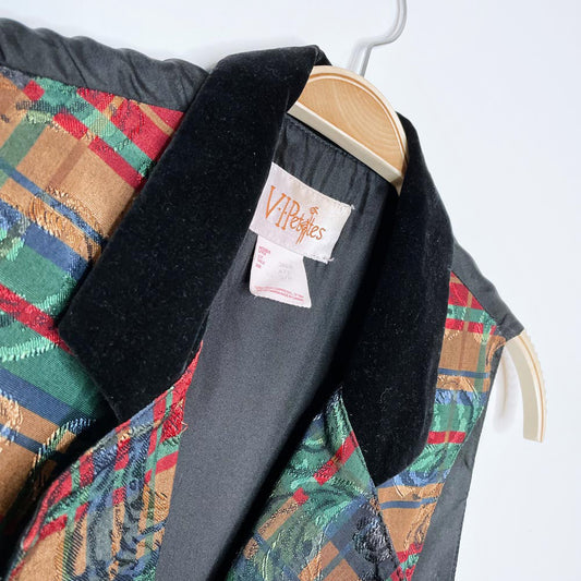 vintage VIPetites velvet collar plaid holiday vest