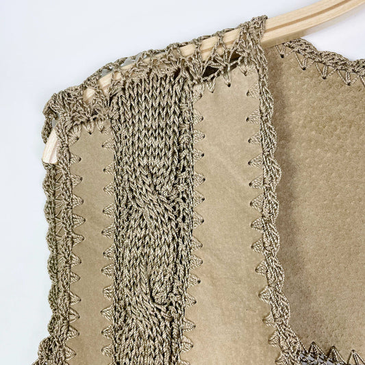 vintage boho patchwork suede crochet vest - size large