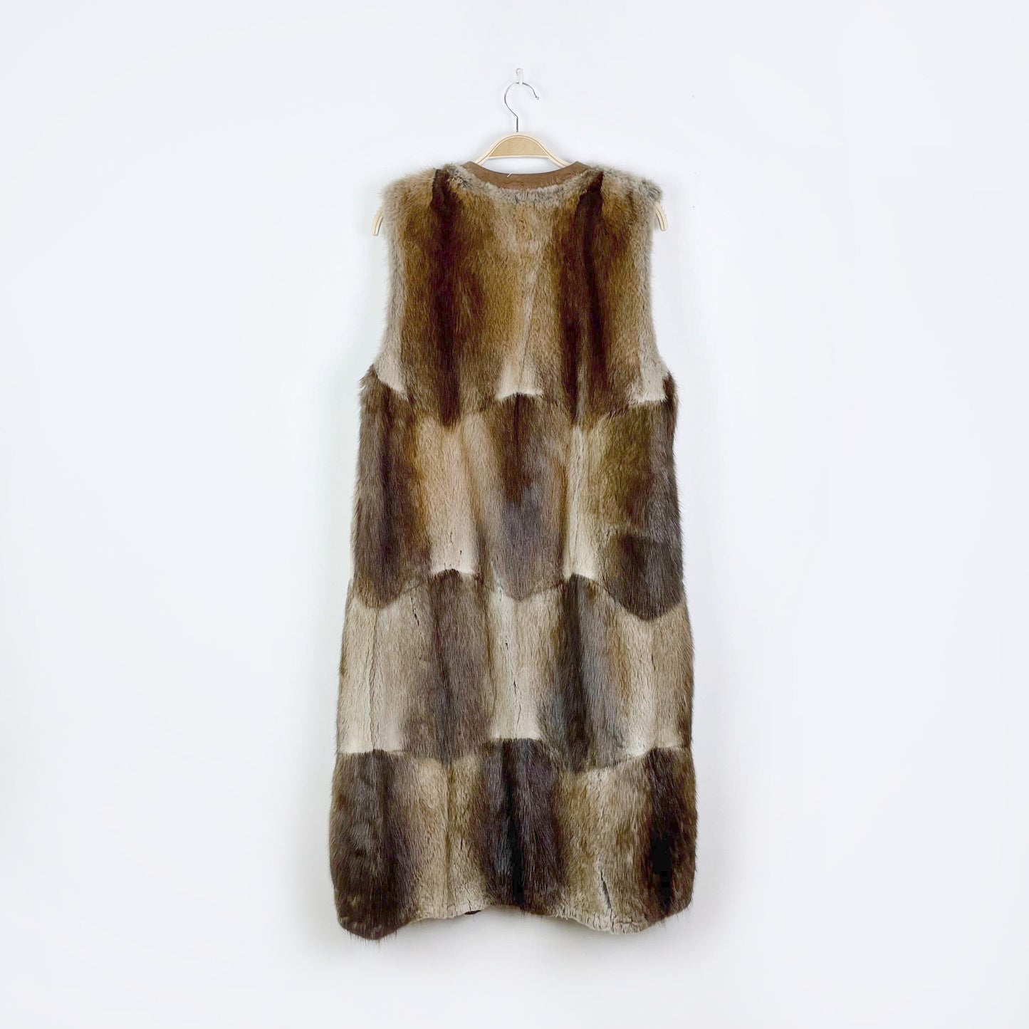 vintage mink chevron fur open long vest - one size