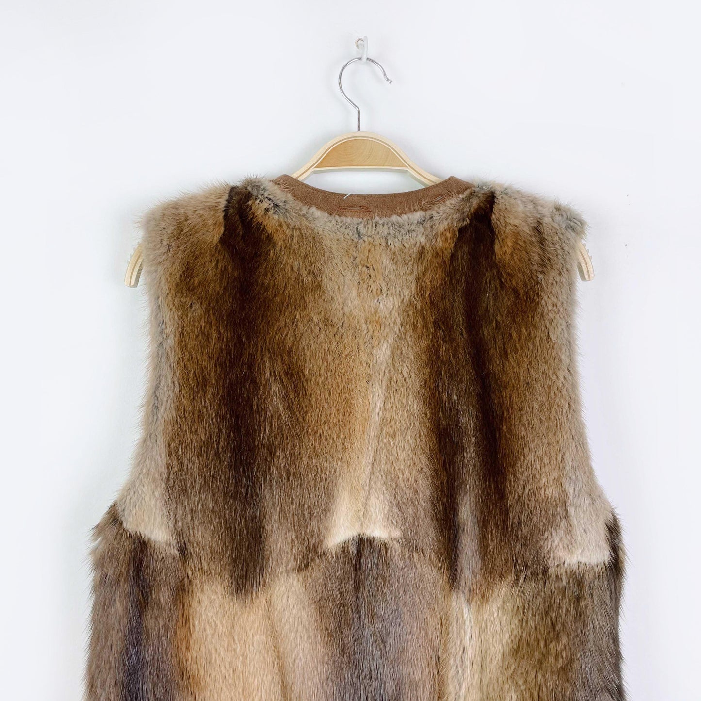 vintage mink chevron fur open long vest - one size