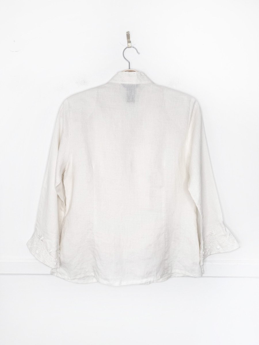 vintage 00s anne carson 100% linen beaded embroidered jacket - good market thrift store