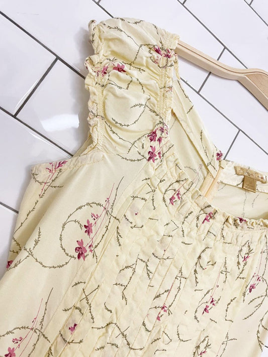 vintage 00s april cornell micro floral pintuck bodice tie back maxi dress - good market thrift store