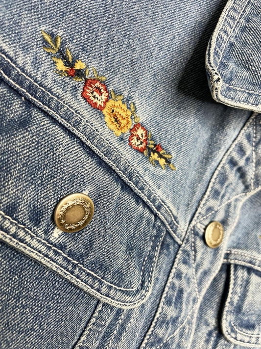 vintage 00s at last co. floral embroidered denim vest top - good market thrift store