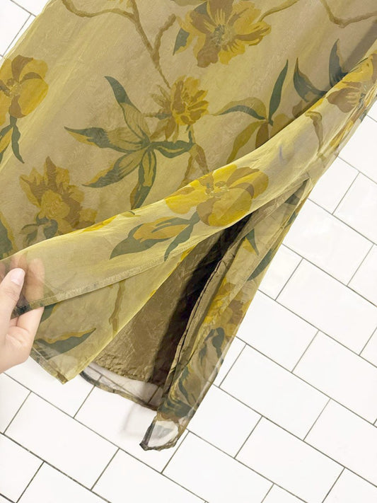 vintage 00s banana republic 100% silk floral side slits maxi skirt - good market thrift store