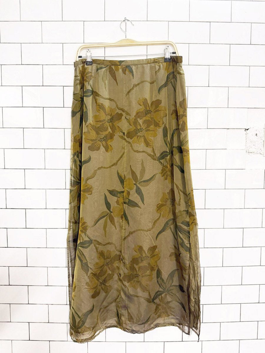 vintage 00s banana republic 100% silk floral side slits maxi skirt - good market thrift store