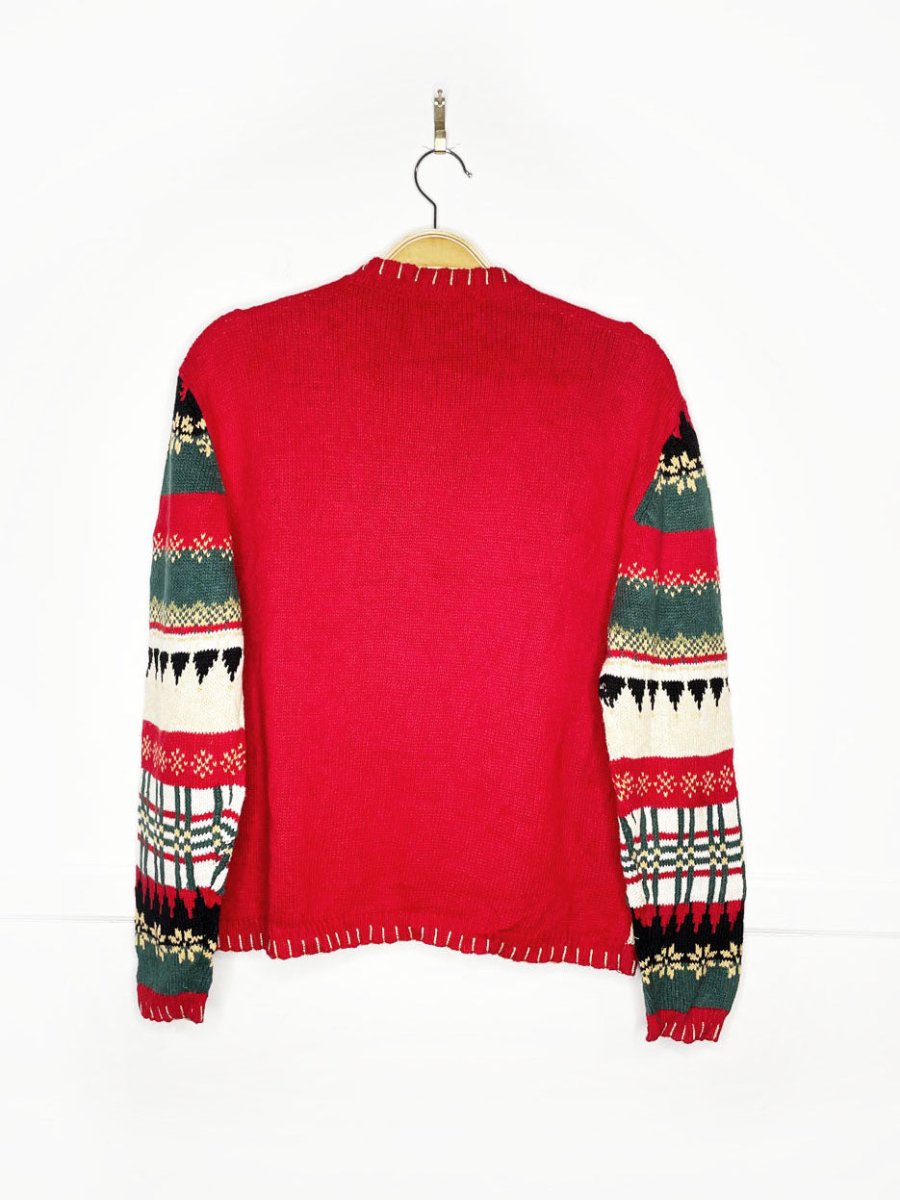 vintage 00s blanket stitch holiday patchwork knit cardigan | heirloom collectibles - good market thrift store