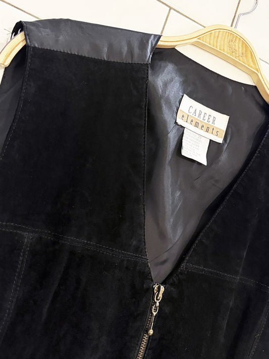 vintage 00s career elements suede full zip leather vest - good market thrift store