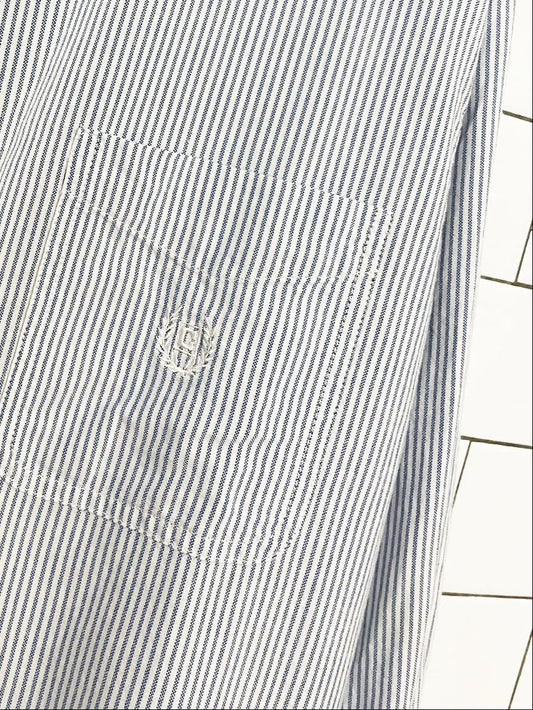 vintage 00s chaps blue stripe full button crest pocket shirt - good market thrift store