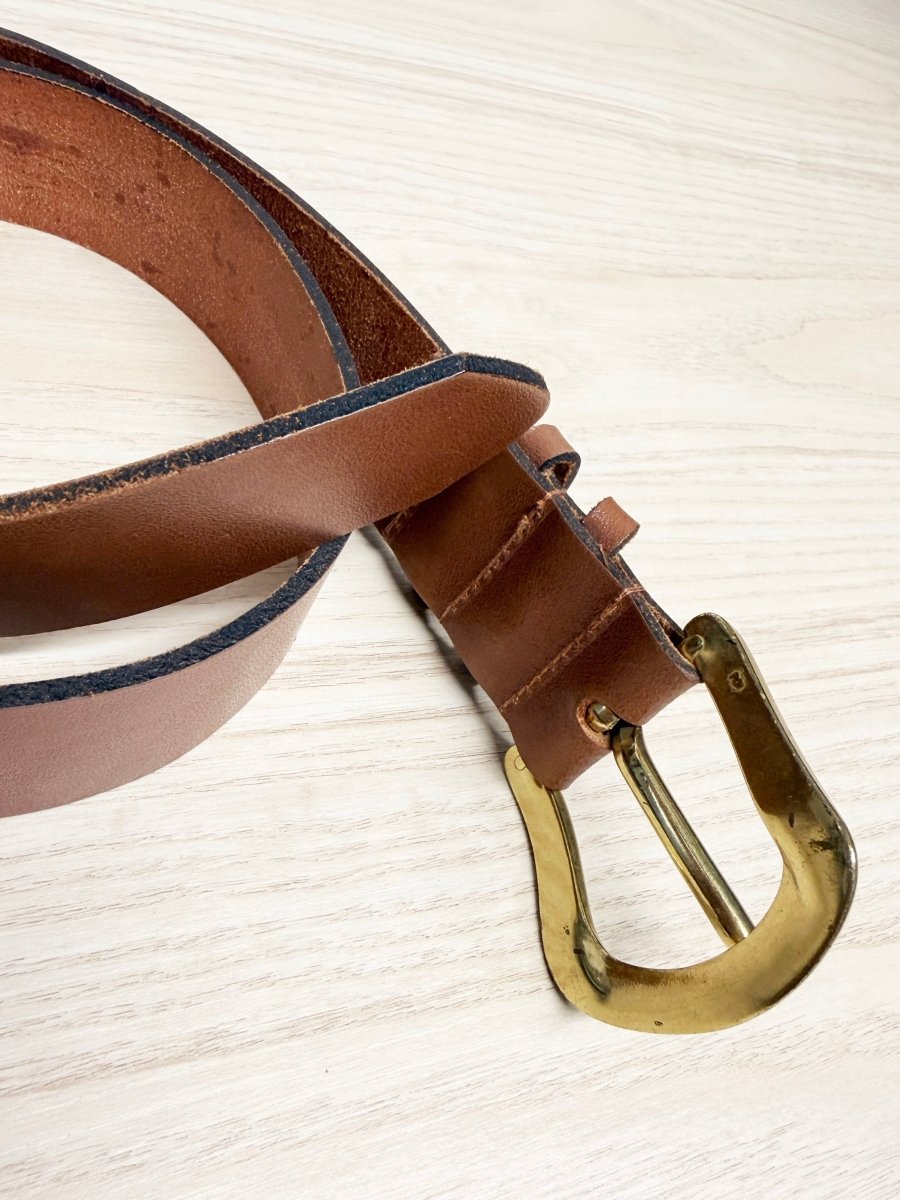 vintage 00s cherokee brass buckle leather belt - good market thrift store