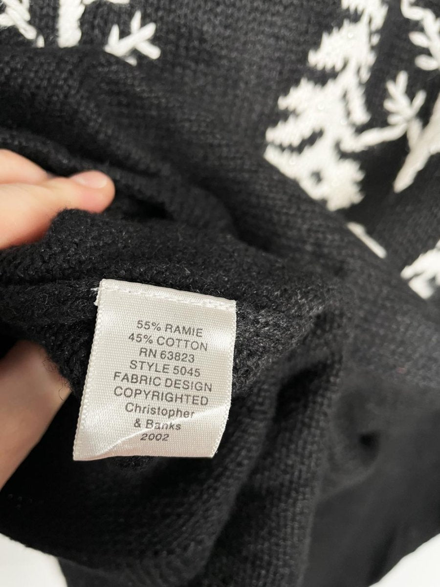 vintage 00s christopher & banks hand - embroidered mountain scene knit cardigan - good market thrift store