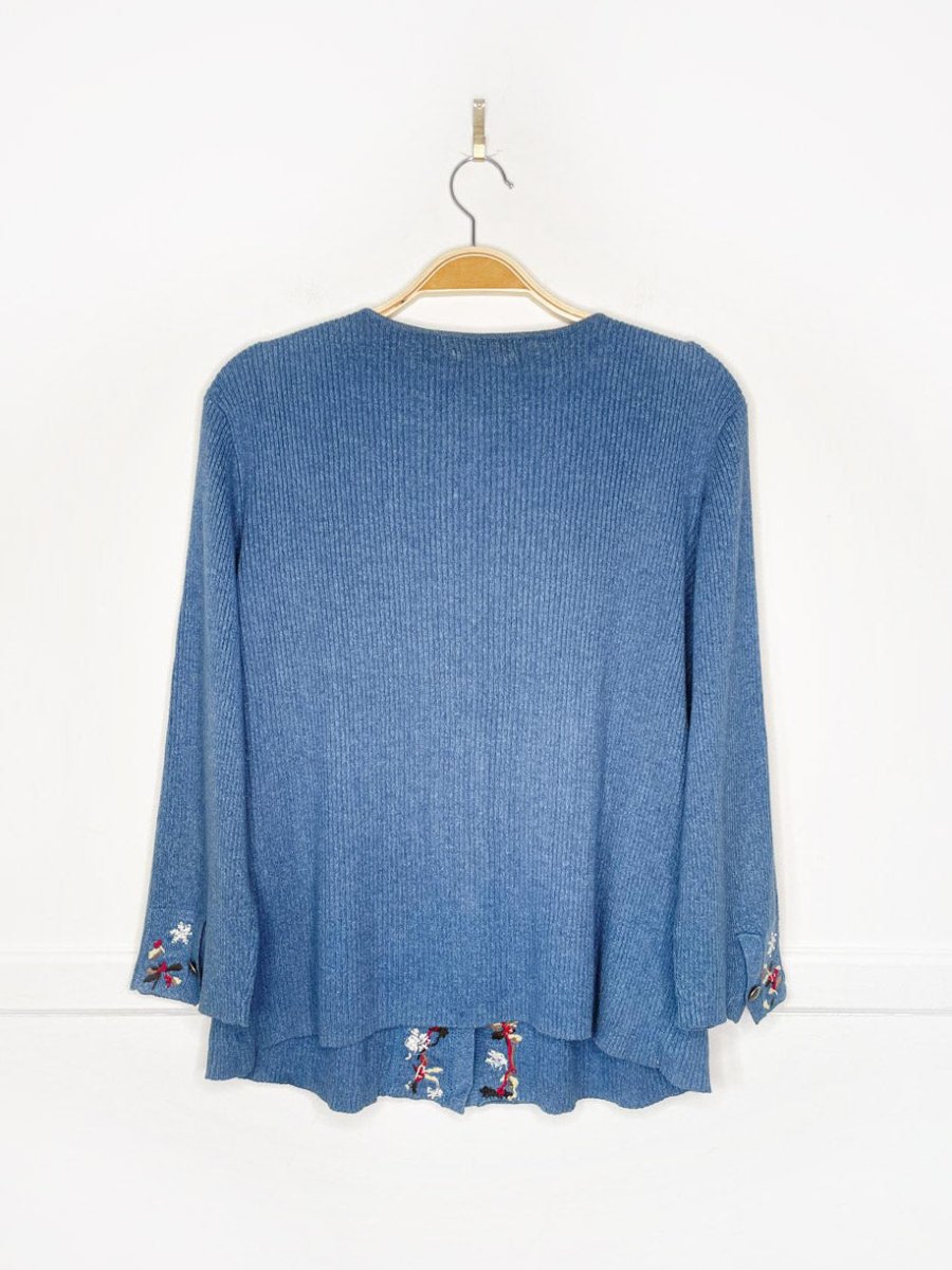 vintage 00s christopher & banks hand - embroidered snowflakes + holly rib knit cardigan top - good market thrift store