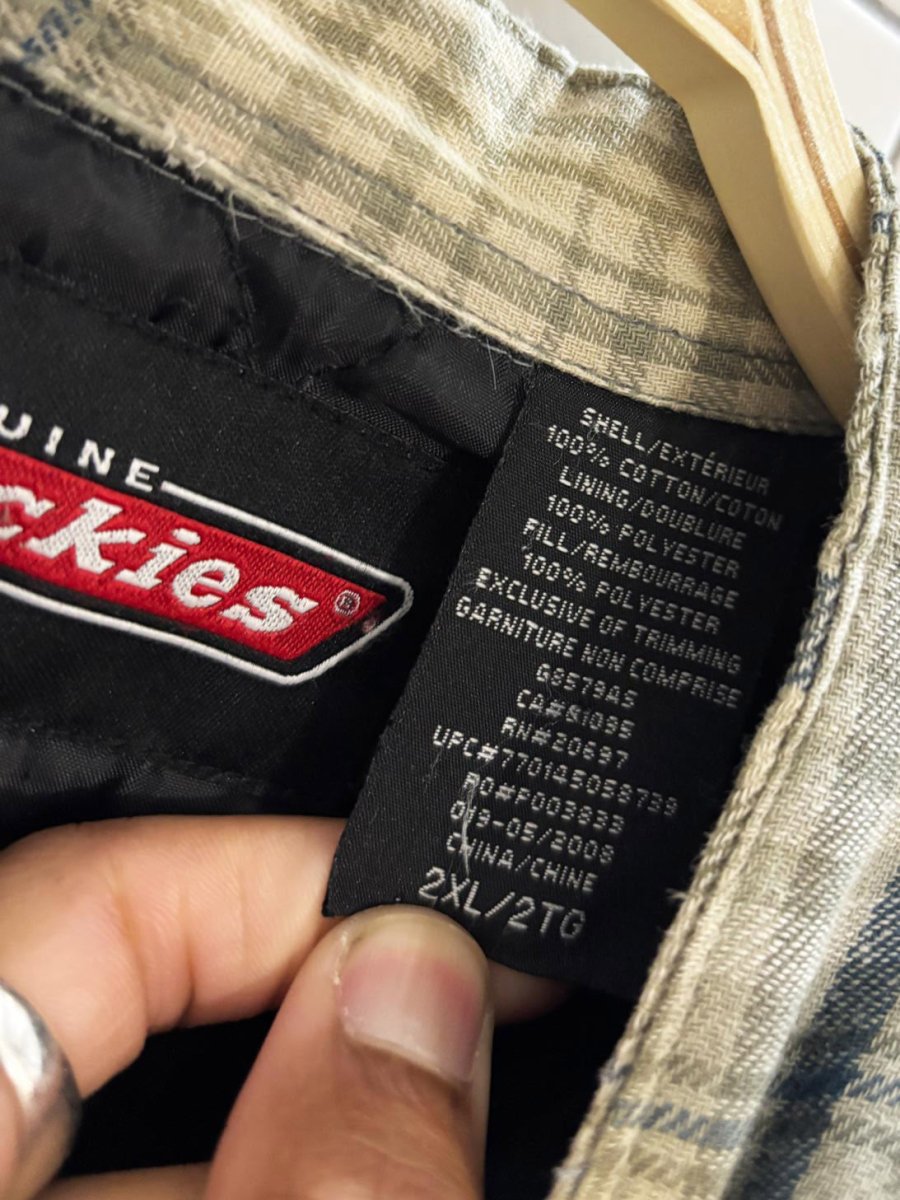 vintage 00s dickies grandad collar quilted flannel shirt jacket - good market thrift store