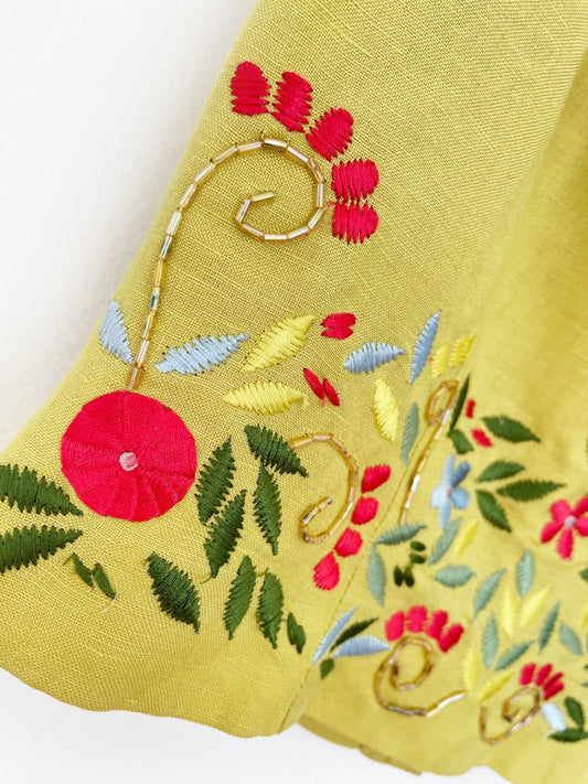 vintage 00s donna morgan linen - blend embroidered button - back tank - good market thrift store