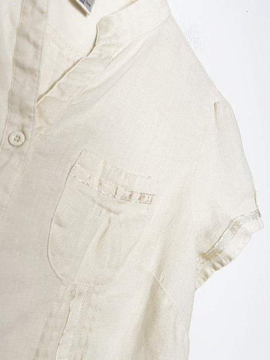 vintage 00s edward 100% linen embroidered fitted shirt - good market thrift store