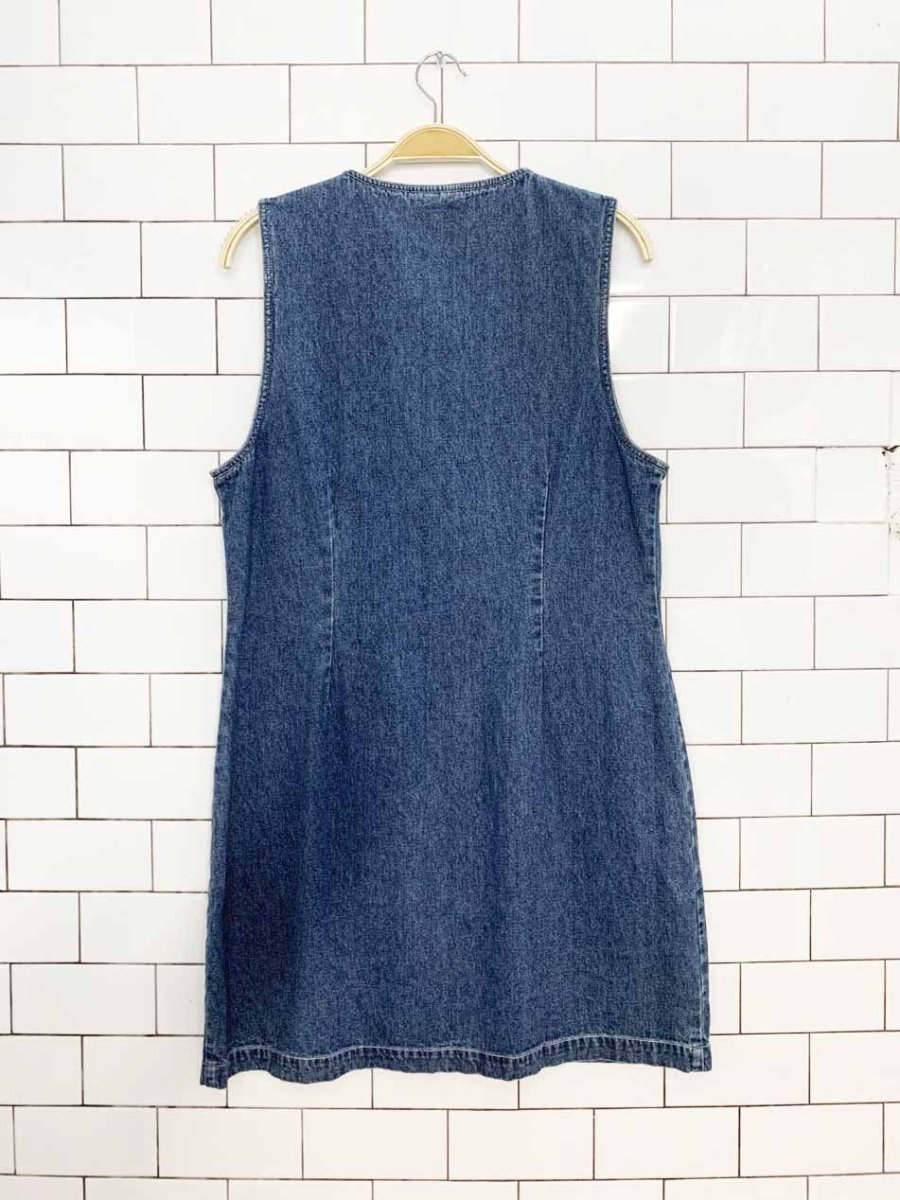 vintage 00s faded glory full button fitted denim midi dress - good market thrift store