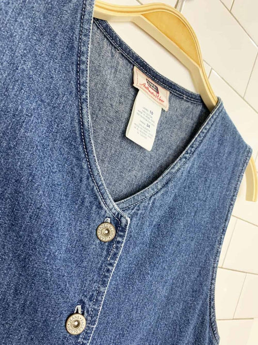 vintage 00s faded glory full button fitted denim midi dress - good market thrift store