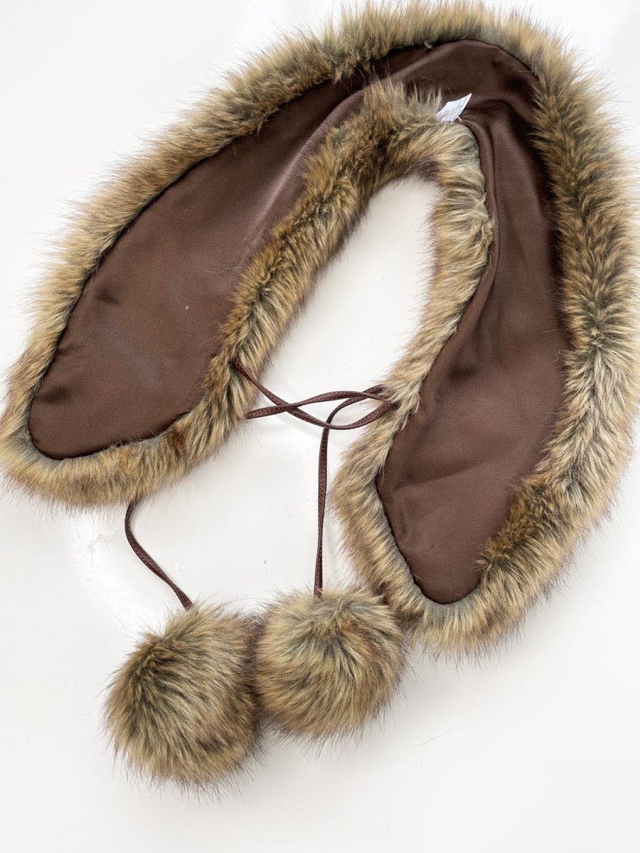 vintage 00s faux fur pom tie front collar | made in belgium - good market thrift store