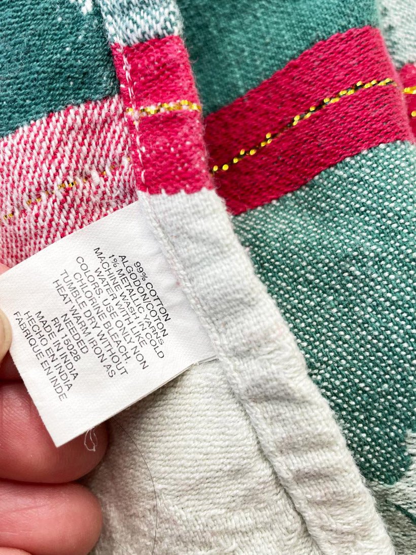 vintage 00s holly gold detail check woven table cloth | made in India - good market thrift store
