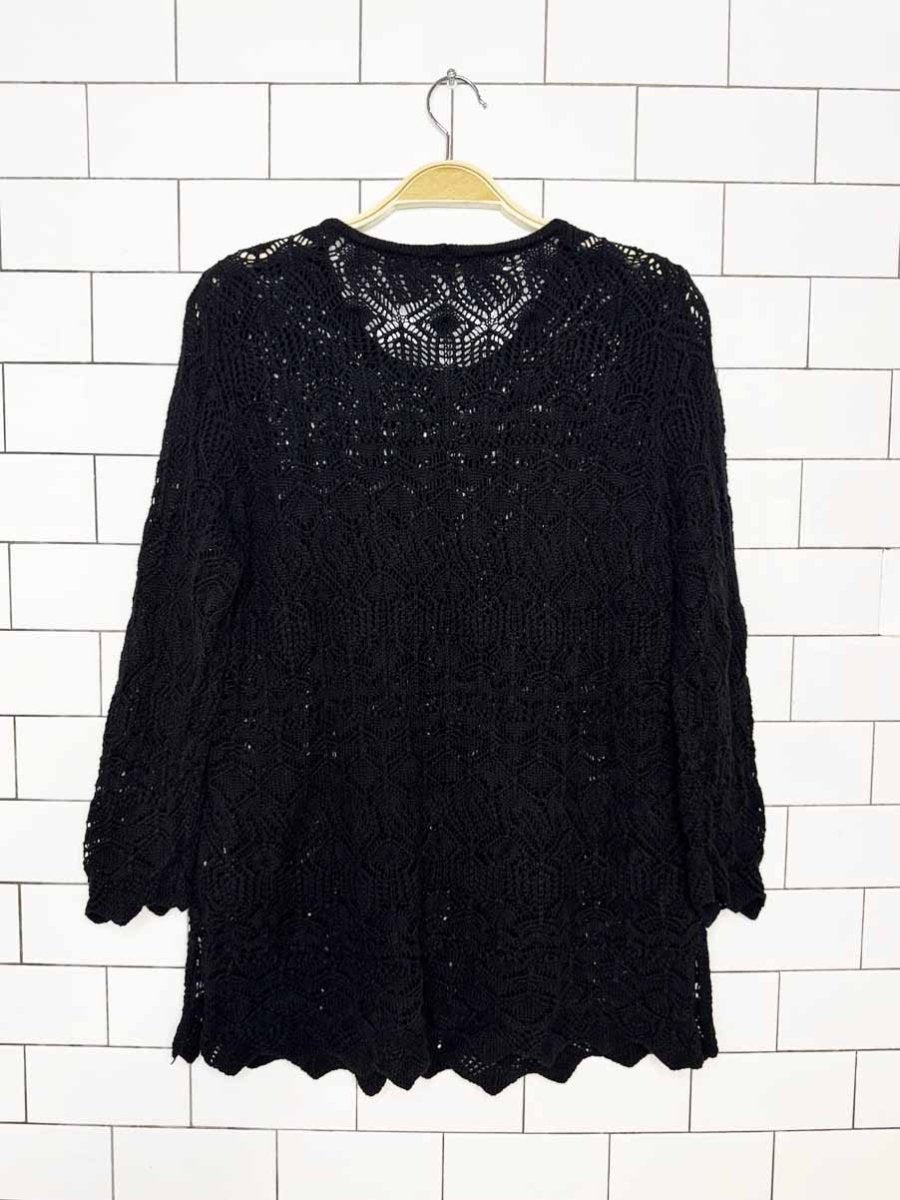 vintage 00s jeanne pierre crochet loose knit long sleeve top - good market thrift store