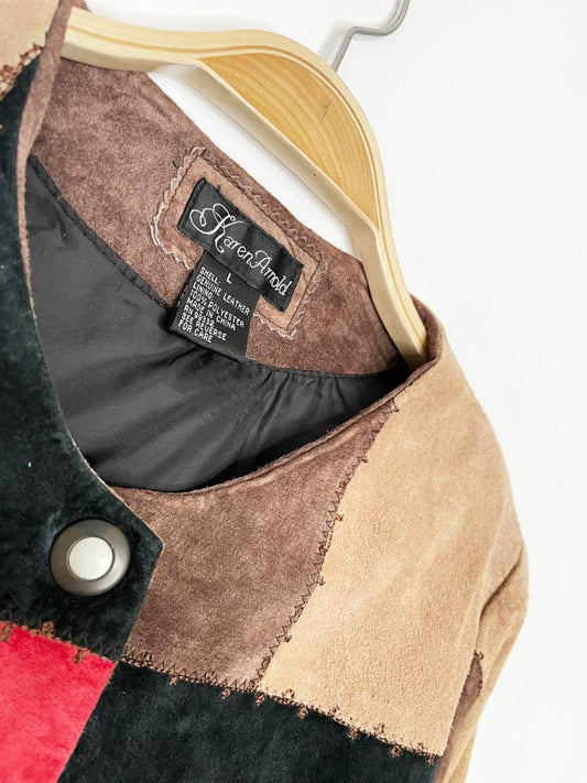 vintage 00s karen arnold patchwork suede snap button jacket - good market thrift store