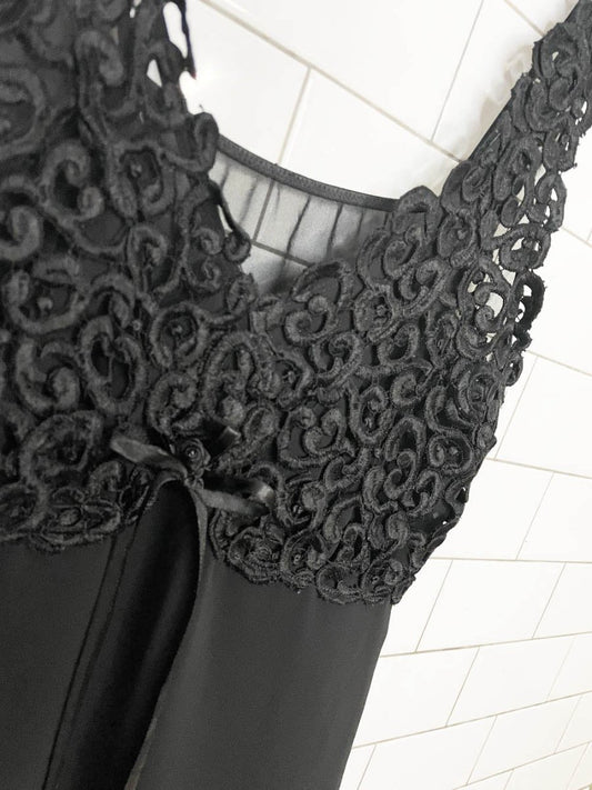 vintage 00s la senza embroidered top flare hem chiffon mini slip dress - good market thrift store