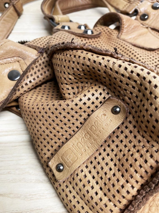 vintage 00s linea pelle perforated soft leather cargo satchel - good market thrift store