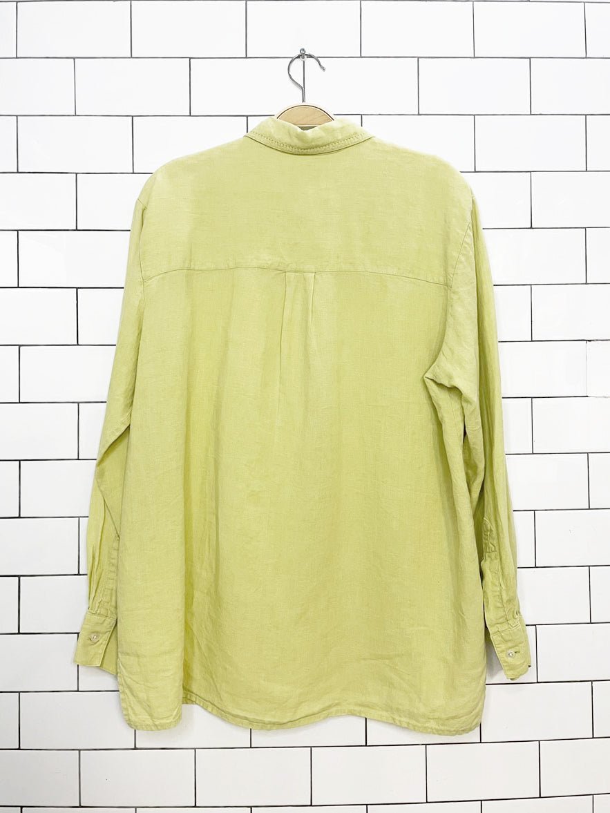vintage 00s liz claiborne 100% linen embroidered collar full button shirt - good market thrift store