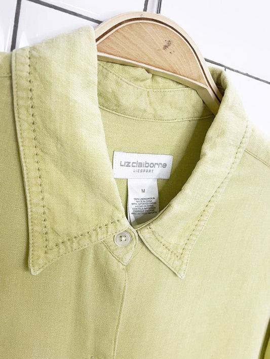 vintage 00s liz claiborne 100% linen embroidered collar full button shirt - good market thrift store