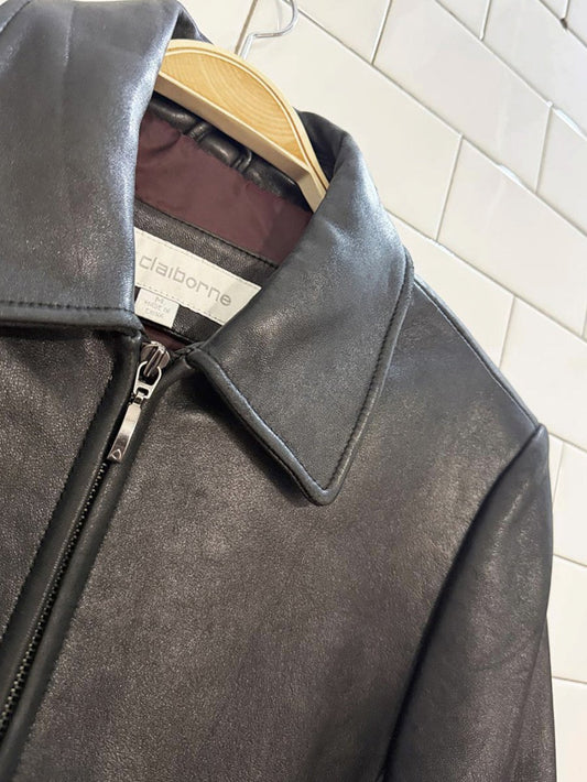 vintage 00s liz claiborne butter leather minimal zip jacket | lambskin - good market thrift store