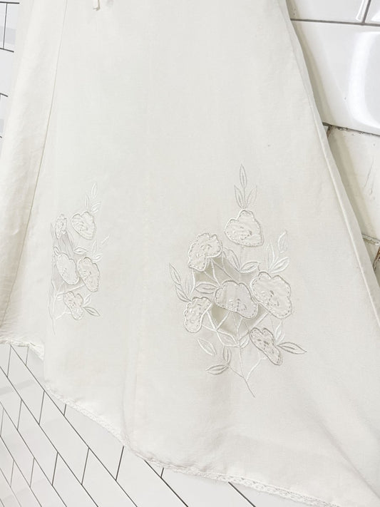 vintage 00s lynn cantin ramie-blend embroidered flared skirt - good market thrift store
