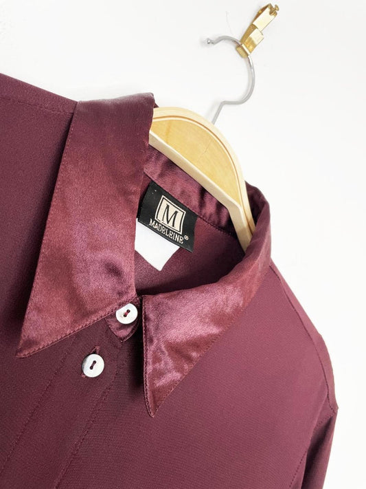 vintage 00s madeleine satin contrast collar full button blouse - good market thrift store