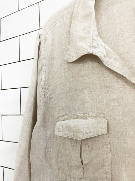 vintage 00s melanie lyne 100% linen full button shirt - good market thrift store